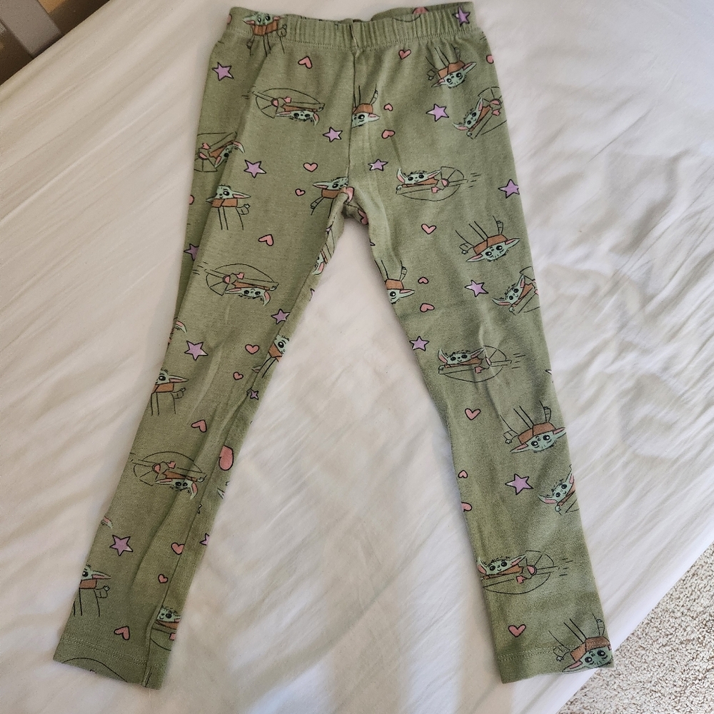 Disney Star Wars Green and Pink Baby Yoda Grogu Leggings Size 5T